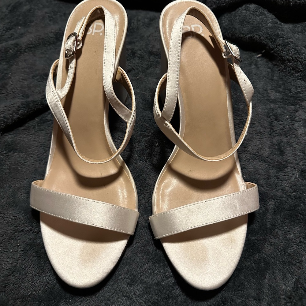 BP Cream Stiletto Sandals with Ankle Strap